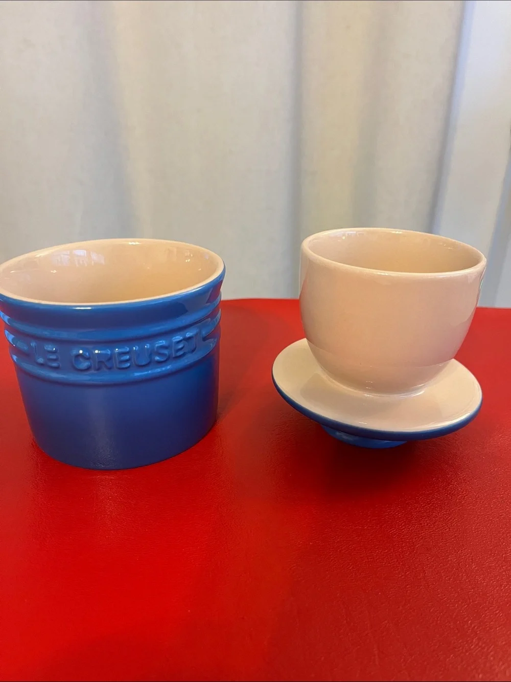 Le Creuset Blue and Cream Stoneware Ramekin Set